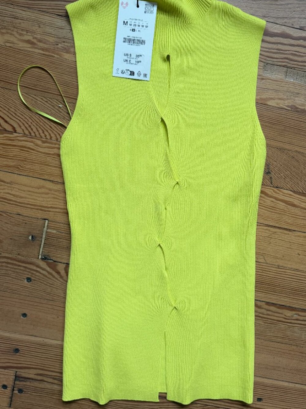 NWT Zara Lime Green Cutout Knit Long Top Size M